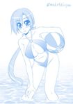  ball beachball bikini breasts chitose_(kantai_collection) kantai_collection kiryuu_makoto looking_at_viewer monochrome ponytail solo swimsuit 