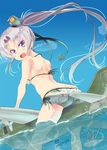  akitsushima_(kantai_collection) bikini commentary_request highres imu_sanjo jpeg_artifacts kantai_collection looking_back nishikitaitei-chan ocean side_ponytail solo swimsuit 