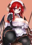  alternate_costume amii animal_ears apron bad_id bad_pixiv_id bat_wings bespectacled black_legwear breast_hold breast_lift breast_rest breasts cleavage collarbone commentary_request demon_wings dog_ears dog_tail eyebrows fat glasses huge_breasts koakuma long_hair long_sleeves looking_at_viewer maid_apron maid_headdress plump puffy_sleeves red_eyes red_hair round_eyewear sad solo squatting tail thick_eyebrows thick_thighs thighhighs thighs touhou wavy_mouth wings 