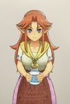  1girl blue_eyes cremia looking_at_viewer majora&#039;s_mask orange_hair pointy_ears ryuutansai simple_background solo the_legend_of_zelda the_legend_of_zelda:_majora's_mask 