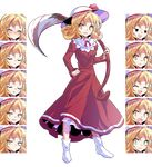  :d ^_^ alphes_(style) annoyed blush closed_eyes crying dairi dress elly expressions full_body hat highres holding holding_scythe open_mouth parody scythe smile smug socks solo style_parody sun_hat surprised sweatdrop tachi-e tears touhou touhou_(pc-98) transparent_background tsurime yellow_eyes 