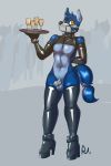  2018 amber_eyes armwear bluecoffeedog canine chastity chastity_cage clothed clothing crossdressing dog elbow_gloves footwear gag gloves high_heels legwear liberty_(bluecoffeedog) male mammal muzzle_(object) platter rubber shackles shoes solo stockings wine_glass 