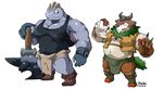  anthro biceps caprine clothed clothing duo footwear gloves goat gogoat hammer horn humanoid machoke maldu male mammal muscles nintendo open_mouth paper pecs pok&eacute;mon red_eyes shoes smile teeth tongue tools video_games 
