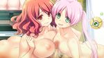 2girls ass bomi breasts censored ffm_threesome game_cg green_eyes group_sex large_breasts long_hair looking_at_viewer mosaic_censoring multiple_girls nipples nude orange_eyes paizuri penis pink_hair red_hair short_hair small_breasts smile sweatdrop threesome twintails wavy_hair wavy_mouth 