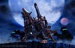  beam_rifle cannon claws cloud command_wolf energy_gun full_moon glowing glowing_eyes gun helcat machine_gun mecha mercy_rabbit moon night no_humans panther red_moon teeth weapon wolf zenebas_empire zoids 