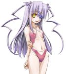  barasuishou breasts doll_joints eyepatch hair_ornament long_hair navel purple_hair rozen_maiden sasa_ichi small_breasts smile swimsuit twintails yellow_eyes 
