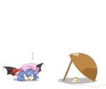  bad_id bad_pixiv_id bat_wings blue_hair chibi drop_trap eiri_(eirri) food hat highres pudding remilia_scarlet short_hair solo touhou uu~ wings yukkuri_shiteitte_ne 