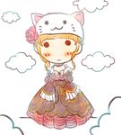  1girl :3 animal_hat bad_id bad_pixiv_id beatrice blush bow cat_hat cloud dress flower hair_flower hair_ornament hat midori-neko parody rose solo standing toeto_(vocaloid) umineko_no_naku_koro_ni vocaloid 