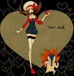  bad_id bad_pixiv_id bow brown_eyes brown_hair cabbie_hat cyndaquil gen_2_pokemon hat hat_ribbon holding holding_poke_ball kotone_(pokemon) l_hakase overalls poke_ball poke_ball_(generic) pokemon pokemon_(creature) pokemon_(game) pokemon_hgss red_ribbon ribbon short_twintails smile thighhighs twintails white_legwear 
