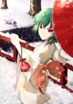  female green_hair highres japanese_clothes kazami_yuuka kimono parasol red_eyes snow touhou umbrella youkai 