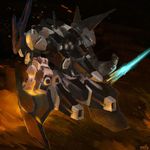  armored_core_3 artist_request energy_blade exile_(pilot) floating glowing glowing_eyes gun machine_gun mecha no_humans weapon 