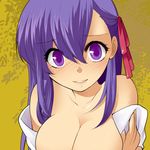  bare_shoulders blush breasts cleavage fate/stay_night fate_(series) large_breasts matou_sakura niwacho purple_eyes purple_hair solo 