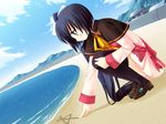  beach female girl hachimitsu_otome_blossom_days hachimitsu_otome_blossomdays house long_hair ribbon side_ponytail sky sweet water 