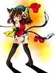  animal_ears ass bad_id bad_pixiv_id bell brown_hair cat_ears cat_tail chen earrings hat jewelry kotomuke_fuurin looking_back multiple_tails orange_eyes panties short_hair solo standing tail tattoo thighhighs thong tongue touhou underwear 