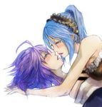  2girls blue_eyes blue_hair duplicate incipient_kiss kurono_kurumu kuruno_kurumu multiple_girls purple_eyes purple_hair rosario+vampire shirayuki_mizore short_hair violet_eyes yuri 