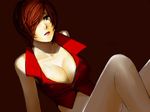  artist_request breasts brown_hair cleavage hair_over_one_eye large_breasts lips lipstick makeup meiko shadow short_hair solo tears vocaloid 