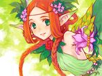  avalon_code braid elf flower hair_flower hair_ornament long_hair mieli orange_hair plant pointy_ears saikachi_(ogre_tree) solo twin_braids 