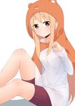  akky_(akimi1127) animal_costume blonde_hair brown_eyes doma_umaru hamster_costume highres himouto!_umaru-chan hood long_hair looking_at_viewer smile solo 