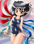  black_hair blush houjuu_nue red_eyes school_swimsuit shiny shiny_clothes skindentation snake solo swimsuit touhou wings winn 