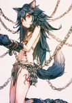  animal_ears bdsm blue_hair bondage bound bound_arms bound_legs bound_wrists chain fang fenrir_(shingeki_no_bahamut) flat_chest frown granblue_fantasy jewelry kashii_(amoranorem) kneeling long_hair looking_at_viewer necklace paws red_eyes shingeki_no_bahamut solo tail wolf_tail 