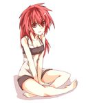  bad_id bad_pixiv_id bare_shoulders between_legs duel_monster full_body hiita kurenaitaro long_hair looking_at_viewer open_mouth red_eyes red_hair sitting solo thighs tongue white_background yuu-gi-ou 