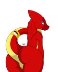  anthro butt charmeleon female fire kingbeast looking_at_viewer mammal nintendo pok&eacute;mon pussy simple_background solo video_games white_background 