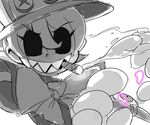  bow broken_heart cigar eye_socket gloves hat heart heart_hands higa_norio looking_at_viewer mechanical_arms peacock_(skullgirls) ribbon sharp_teeth short_hair simple_background skullgirls smile smoke smoking solo teeth top_hat white_background white_gloves 