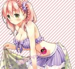  atelier_(series) atelier_escha_&amp;_logy bikini blush bow bow_bikini braid breasts cleavage collarbone cover cover_page doujin_cover english escha_malier frills green_eyes groin kawagami_saki large_breasts leaning_forward navel number pink_hair purple_bow purple_scrunchie rating scrunchie shiny shiny_skin short_hair smile solo strap_gap striped striped_background striped_bikini swimsuit twintails 