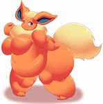  blue_eyes breasts eeveelution female flareon funi licking licking_lips looking_at_viewer nintendo obese overweight pok&eacute;mon solo tongue tongue_out video_games 