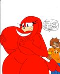  2015 anthro big_breasts breasts canine covering covering_breasts covering_self crossgender dog dreamcastzx echidna english_text fan_character female huge_breasts knuckles_the_echidna male mammal monotreme nude sonic_(series) text 