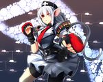  animal animal_ears bag belt bike_shorts boxing_gloves cell_(card_game) dna dna_strand fanny_pack fingerless_gloves gloves hair_between_eyes hat karakasa_(murakumo_koushou) knockout_mouse_(cell) lock monster_girl mouse mouse_ears mouse_tail necktie padlock puffy_sleeves red_eyes red_neckwear short_hair short_sleeves shorts shorts_under_skirt solo tail white_hair 