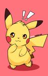  !! :3 gen_1_pokemon looking_at_viewer no_humans pikachu pink_background pokemon pokemon_(creature) signature simple_background smile solo standing watermark web_address zrae 