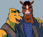  alcohol anthro beverage bojack_horseman bojack_horseman_(character) canine clothing dog duo equine eyewear food horse labrador male mammal mr._peanutbutter sunglasses unknown_artist 