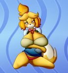  animal_crossing big_breasts blush breasts brown_eyes canine chaossabre cleavage clothed clothing dog female huge_breasts isabelle_(animal_crossing) looking_at_viewer mammal nintendo solo video_games 