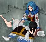  blood bloody_clothes broken comforting commentary fuente hat hat_removed headwear_removed injury kumoi_ichirin multiple_girls murasa_minamitsu rain tears torn_clothes touhou water wet wet_clothes 