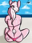  anthro beach big_butt bikini butt clothing cloud colored derpynate equine fan_character female fur hair horse mammal my_little_pony pink_fur ponytail rear_view sea seaside shaded shiny silver_hair solo swimsuit tattoo water 