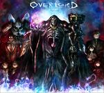  5boys ainz_ooal_gown albedo aura_bella_fiora beard blonde_hair blue_fire cocytus_(overlord) commentary copyright_name demiurge facial_hair fire formal glasses glowing glowing_eyes heterochromia horns kei-suwabe mare_bello_fiore multiple_boys multiple_girls necktie opaque_glasses overlord_(maruyama) pinstripe_suit pointy_ears red_eyes sebas_tian shalltear_bloodfallen skeleton staff striped suit twitter_username 