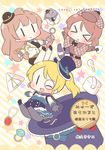  &gt;_&lt; aircraft artist_name ayase_eli blonde_hair brown_hair cape capelet chibi closed_eyes copyright_name cover cover_page cuffs deerstalker doujin_cover dress food glider gloves handcuffs hat jewelry koizumi_hanayo love_live! love_live!_school_idol_project minami_kotori minami_kotori_(bird) monocle multiple_girls necklace one_eye_closed onigiri phantom_thief_erichika police police_hat police_uniform policewoman ponytail ring saku_usako_(rabbit) short_hair smile top_hat uniform |_| 