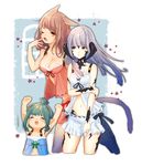  ;o animal_ears aqua_eyes arms_up au_ra babydoll breasts brown_hair cat_ears cat_tail cleavage collarbone cropped_legs dragon_girl dragon_horns dragon_tail fang final_fantasy final_fantasy_xiv green_hair highres horns lalafell long_hair medium_breasts miniskirt miqo'te multiple_girls navel one_eye_closed open_mouth pointy_ears red_ribbon ribbon short_hair silver_hair skirt tail tears white_skirt yawning yellow_eyes yu-ri 