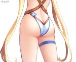  1girl ass blonde_hair bradamante_(fate/grand_order) commentary_request fate/grand_order fate_(series) from_behind leotard long_hair oyaji-sou simple_background solo thighs twintails very_long_hair white_background white_leotard 
