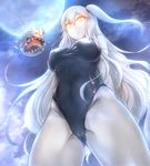  aircraft_carrier_hime aircraft_carrier_oni breasts cameltoe covered_navel covered_nipples e-kichi from_below full_moon glowing glowing_eyes kantai_collection large_breasts long_hair looking_at_viewer looking_down moon night night_sky one-piece_swimsuit one_side_up pale_skin red_eyes shinkaisei-kan sky swimsuit very_long_hair white_hair white_skin 
