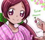  arudebido character_name cherry food fruit hanasaki_tsubomi heartcatch_precure! long_hair pink_eyes pink_shirt precure red_hair shirt smile solo twintails twitter_username 
