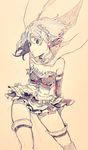  aebj bad_id bad_twitter_id blue_hair cape fortissimo fortissimo_hair_ornament hair_ornament hairclip magical_girl mahou_shoujo_madoka_magica mahou_shoujo_madoka_magica_movie miki_sayaka miniskirt pen_(medium) short_hair signature skirt solo thighhighs traditional_media 