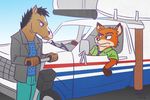  arrested_development bojack_horseman bojack_horseman_(character) canine disney duo equine fox heresy_(artist) horse male mammal nick_wilde vehicle zootopia 