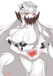  artist_name breasts cleavage covered_nipples heart heart_hands horns kantai_collection large_breasts long_hair looking_at_viewer midway_hime red_eyes sensen shinkaisei-kan simple_background solo very_long_hair white_background white_hair white_skin 