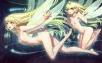  :o blonde_hair breasts fairy fairy_wings fantasy flying forest green_eyes highres long_hair multiple_girls nature navel nipples nude open_mouth original perky_breasts pointy_ears revision small_breasts tree very_long_hair wings youbou 