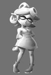  3d cleavage clothed clothing ear_piercing female inkling lips marie_(splatoon) monochrome nintendo piercing pointy_ears solo splatoon unfinished video_games 