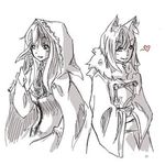  2girls fire_emblem fire_emblem_if kinu_(fire_emblem_if) kitsune monochrome multiple_girls nintendo simple_background velour_(fire_emblem_if) 