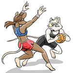  action armband bare_shoulders barefoot basketball breasts butt carelessdoodler cleavage clothed clothing duo female mammal midriff ponytail rat rodent shirt shorts simple_background sport tank_top white_background 