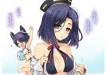  ball beachball bikini black_hair blush breasts cleavage eyepatch fang headgear heart kantai_collection large_breasts looking_at_viewer mechanical_halo multiple_girls open_mouth purple_eyes purple_hair short_hair sketch smile swimsuit tatsuta_(kantai_collection) tenryuu_(kantai_collection) translation_request undressing utsugi_(skydream) 
